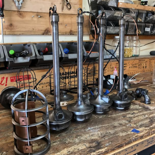 Metal rod, hanging light, rustic chic