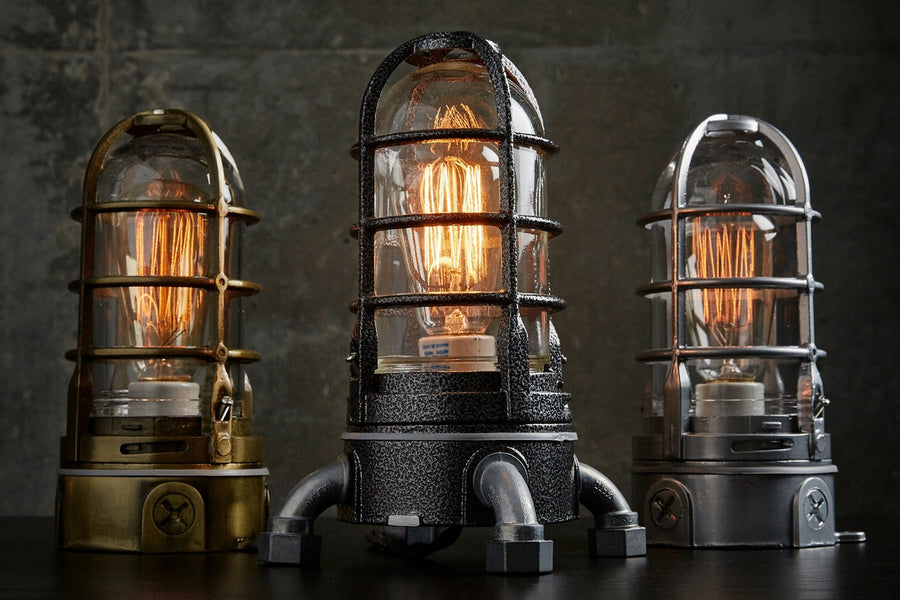 Antique-inspired vintage cage lamps in industrial steampunk style