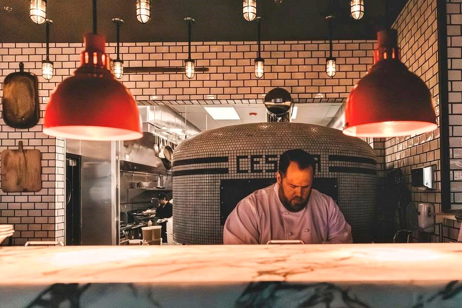 industrial pizza kitchen pole pendants