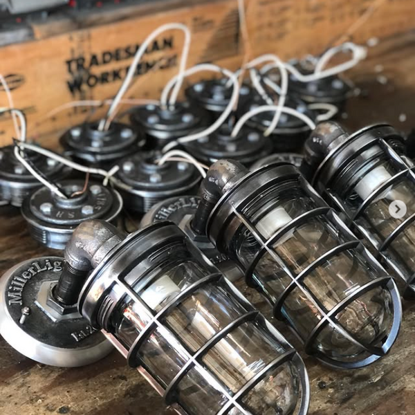 Industrial style light fixture for modern farmhouse porch or hallway