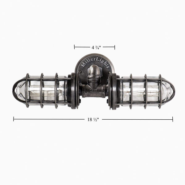 iron pipe light, handcrafted metal lightfixture for industrial  bathrooms over mirror lighting
