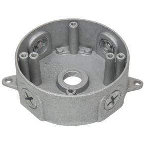 Round Gray Weatherproof Box-Gang metal with Five 1/2 in. Threaded Outlets