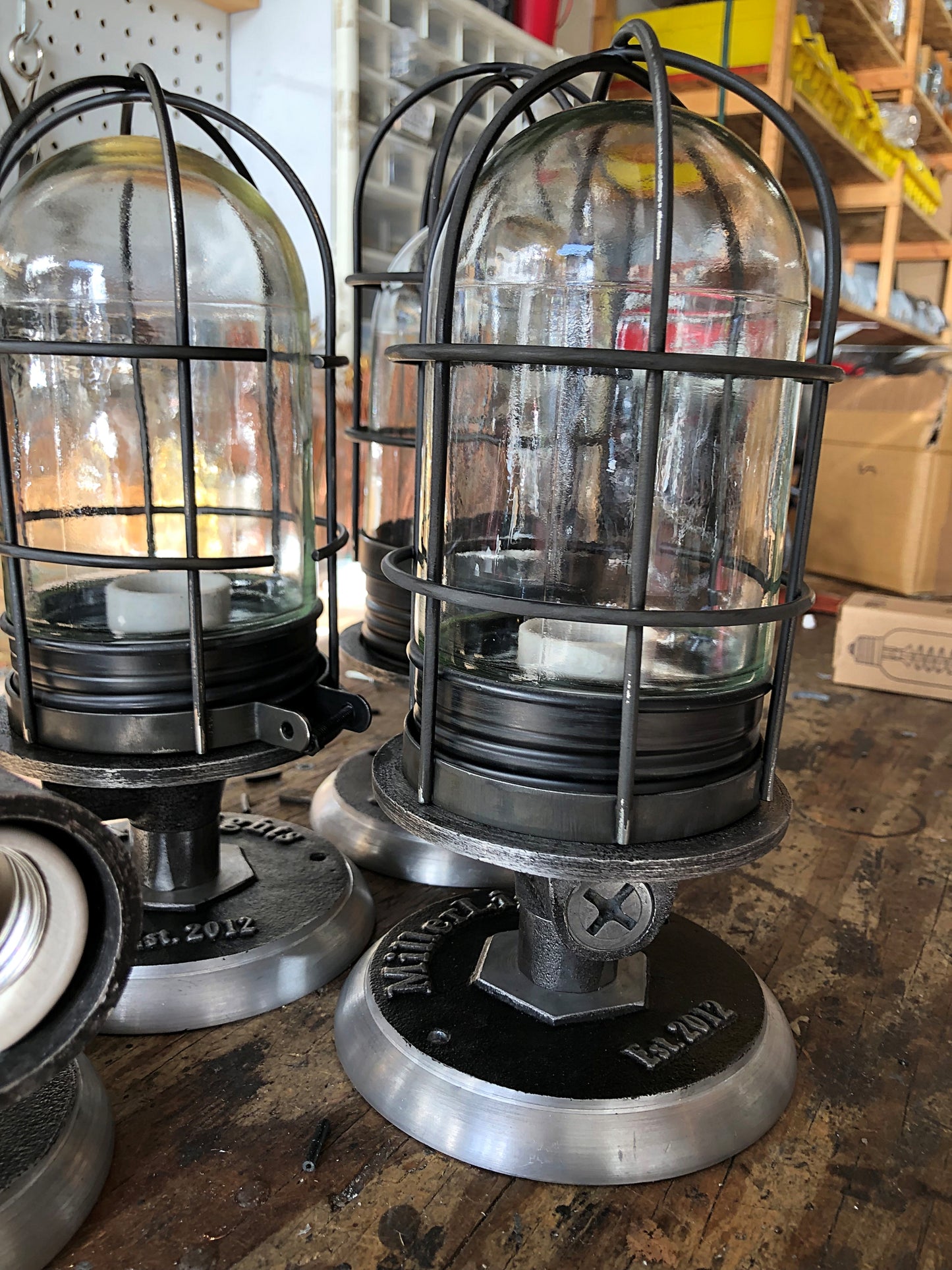 Grunge Black Flush Mount Light - Wire Cage