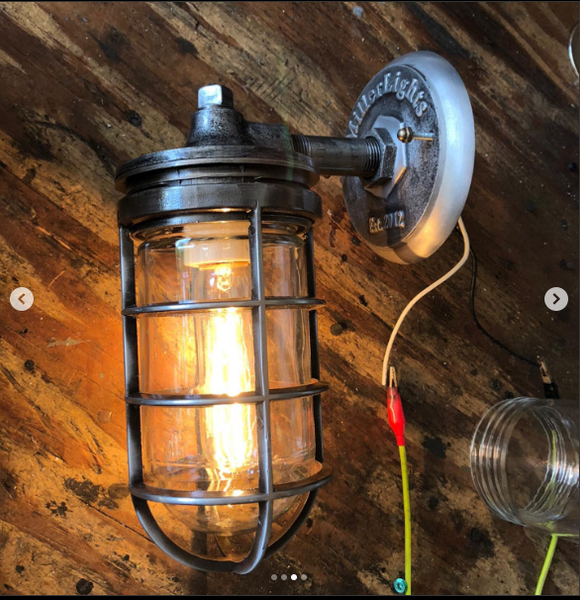 Illuminated, iron cage light, industrial chic