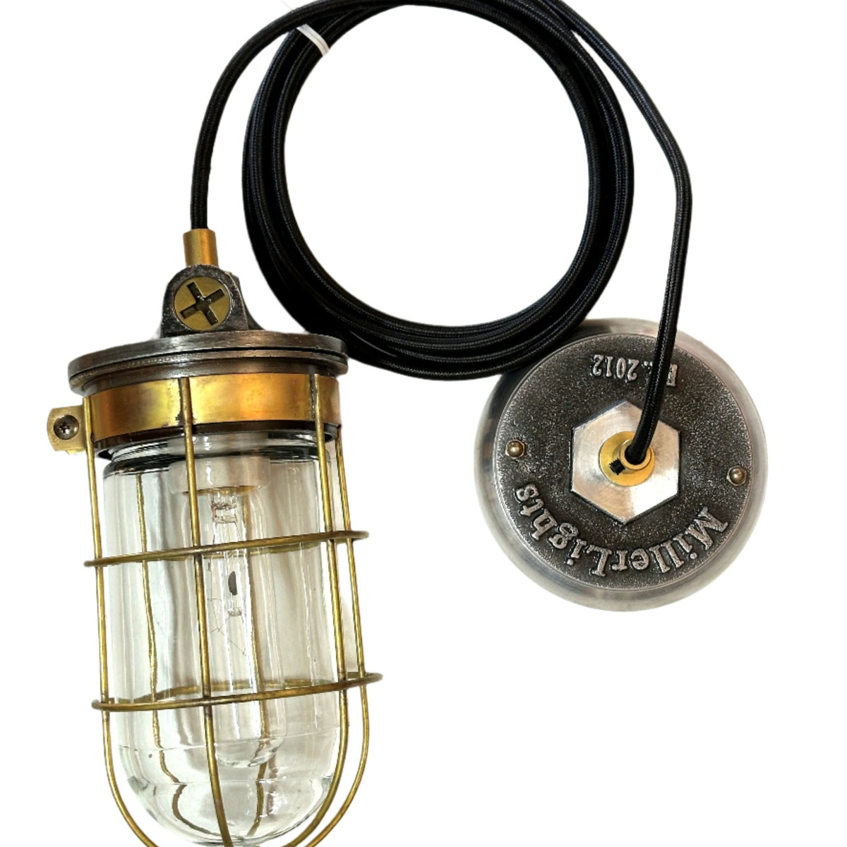 brass wire cage cord pendant light
