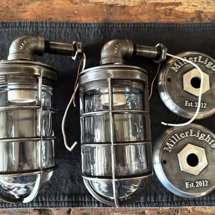 Wall fixture, metal cage, industrial modern