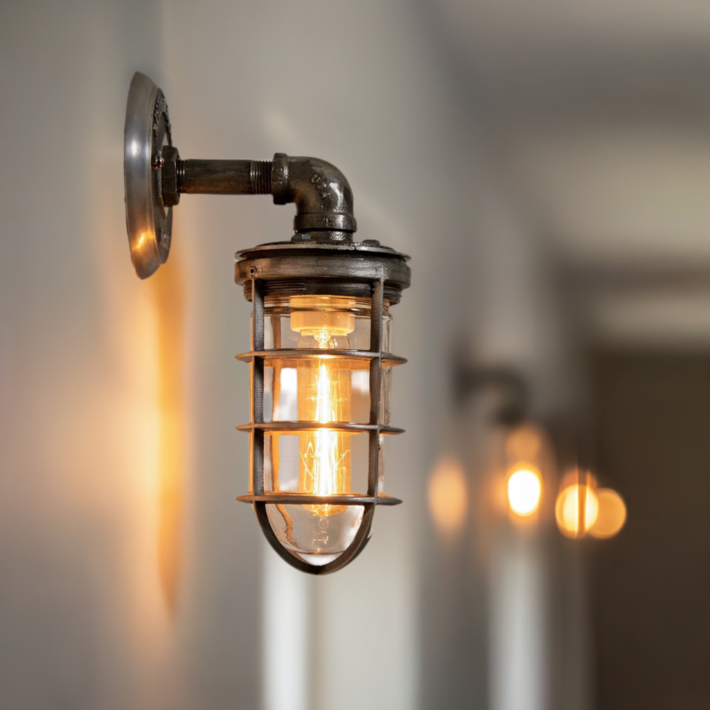 industrial wall sconce with cage
