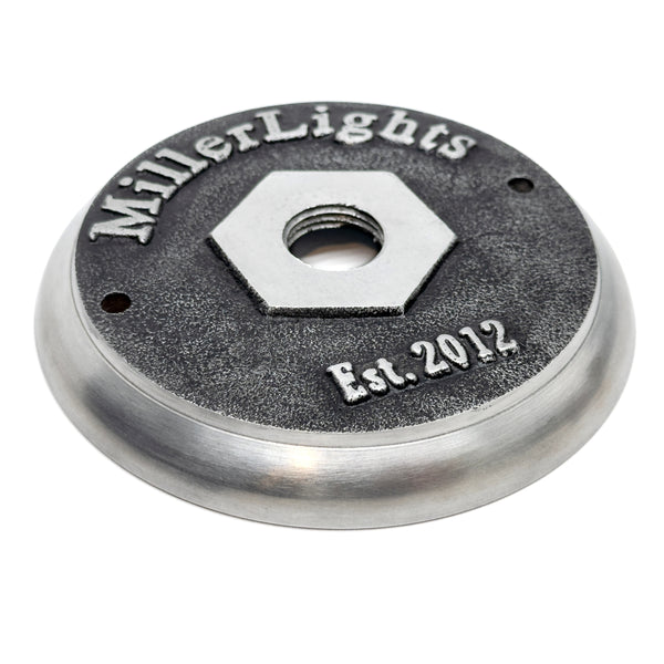 MillerLights signature cast aluminum wall plate canopy with beveled letters