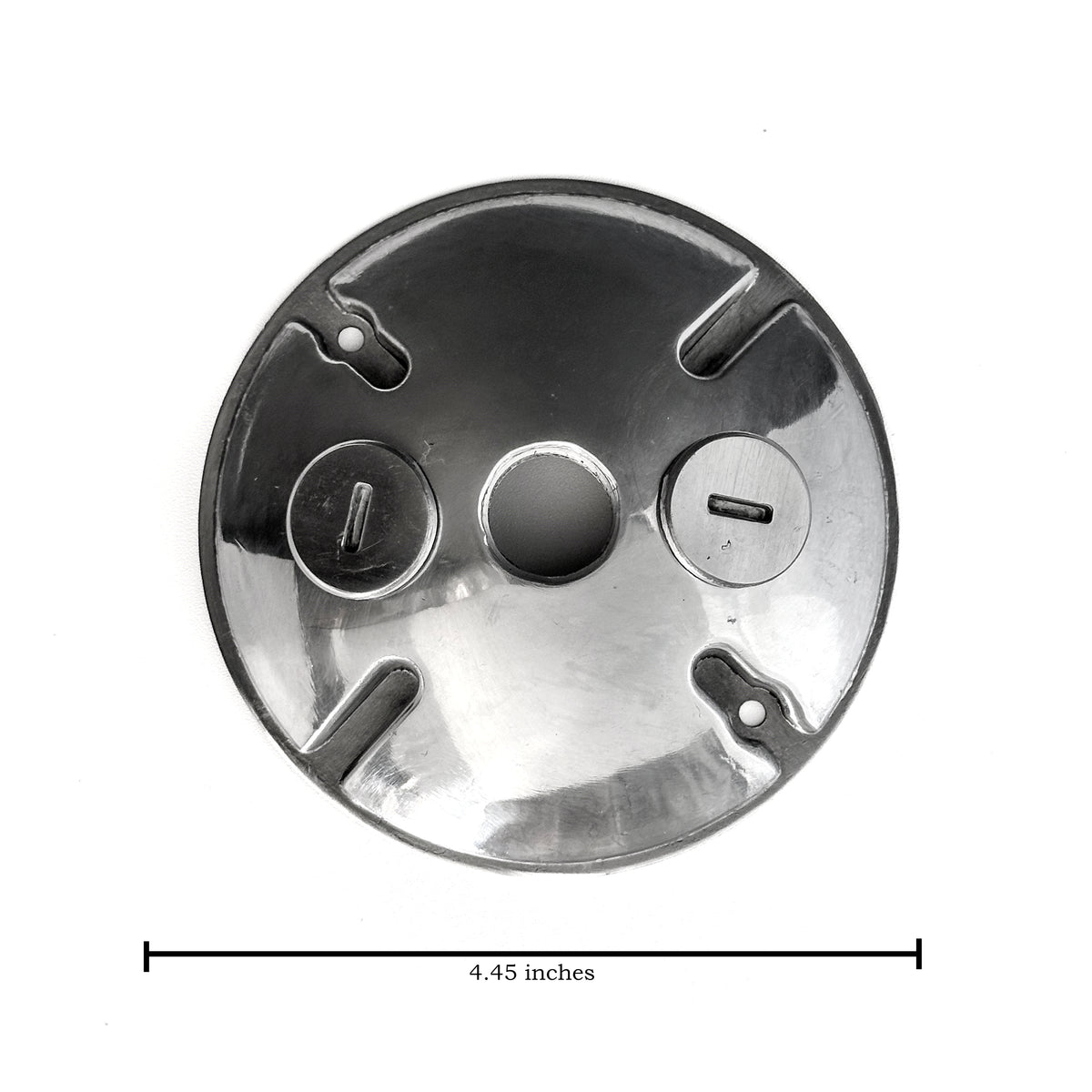 Chrome weatherproof round electrical box cover with three 1/2-inch holes