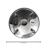 Chrome weatherproof round electrical box cover with three 1/2-inch holes