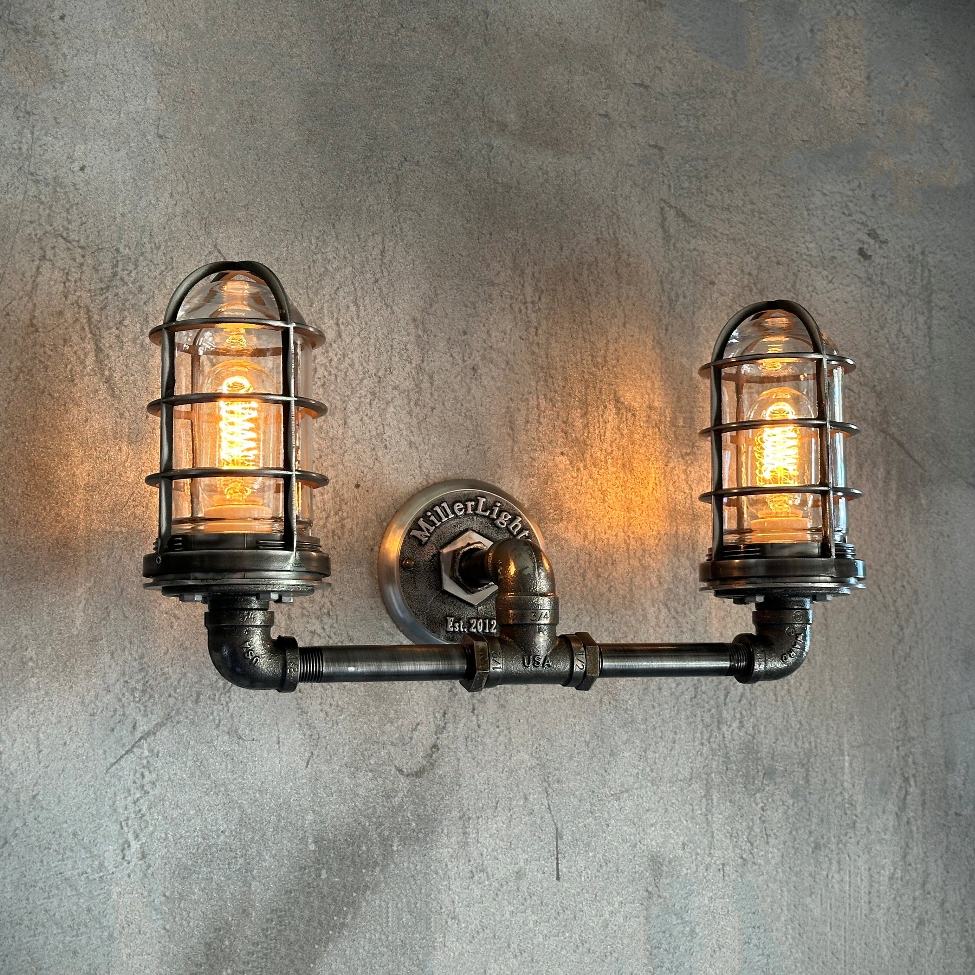 blick pipe wall light fixture rustic industrial millerlights 