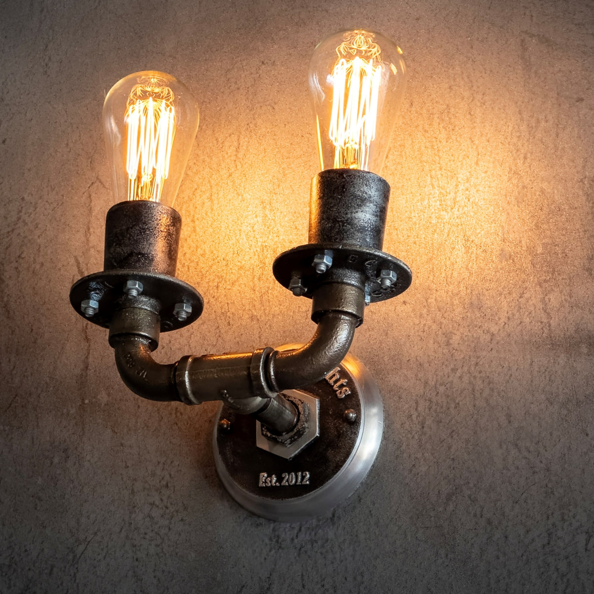 Exposed Pipe Light with Two Edison Bulbs - Rustic Industrial Sconce