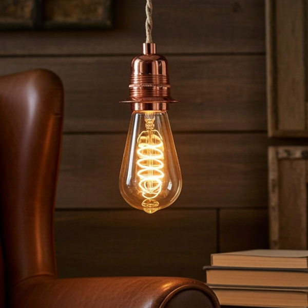 incandescent Edison bulb with spiral filament st64 style amber glass