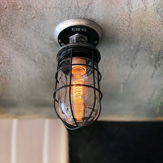Grunge Black Flush Mount Light - Wire Cage