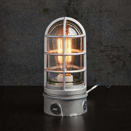 Industrial Bedside Table Lamp with USB Charger 