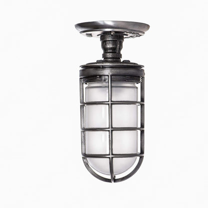 Industrial Ceiling Light | Semi Flush Mount Light Fixture | Cage Light frosted globe