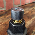 Load image into Gallery viewer, cast iron with brass on black iron pipe fitting 
