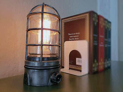 industrial cage lamp book shelve holder